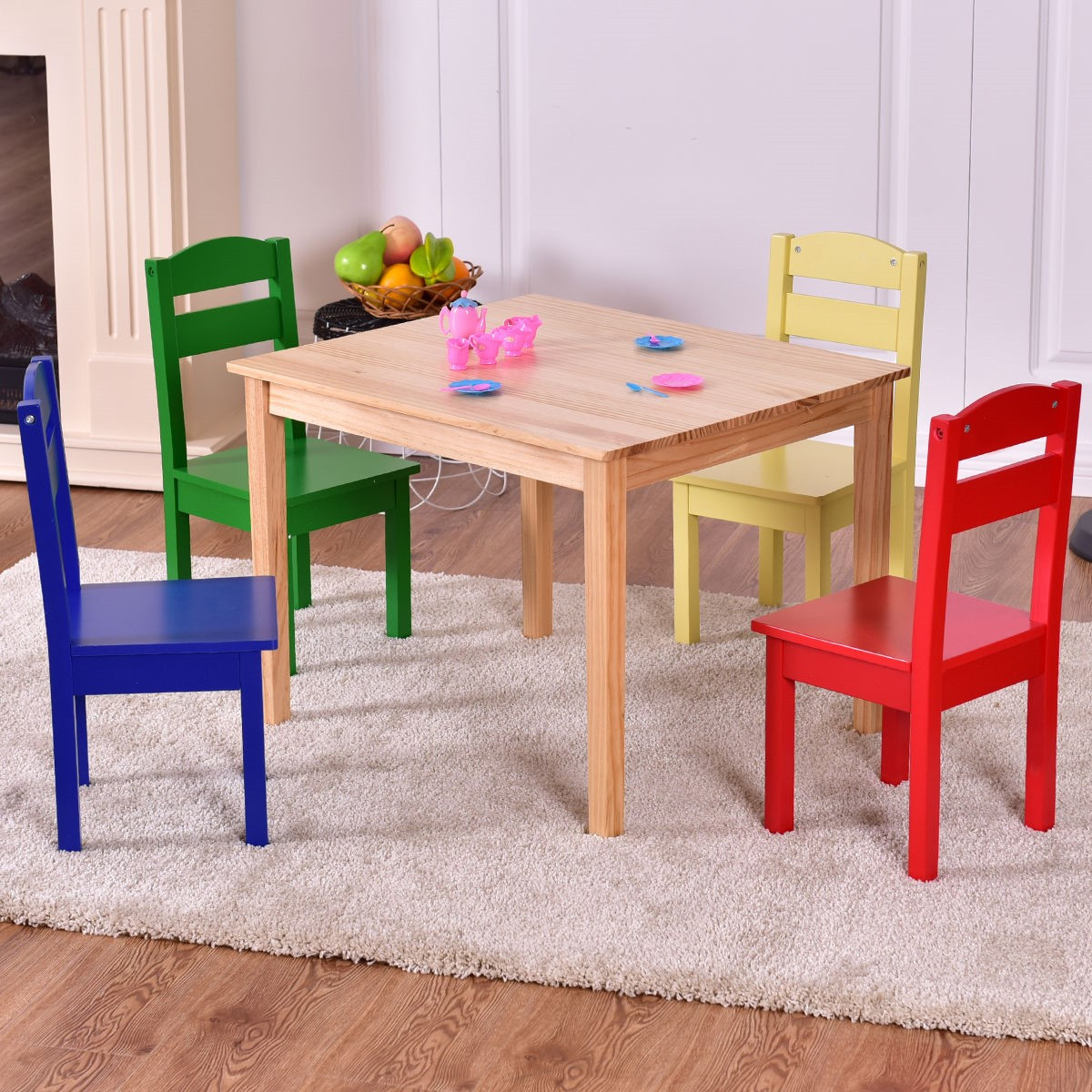 Kids Table And Chairs
 Costway Kids 5 Piece Table Chair Set Pine Wood Multicolor
