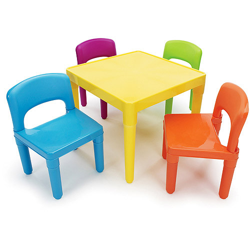 Kids Table And Chairs Walmart
 Tot Tutors Kids Plastic Table and 4 Chairs Set Multiple