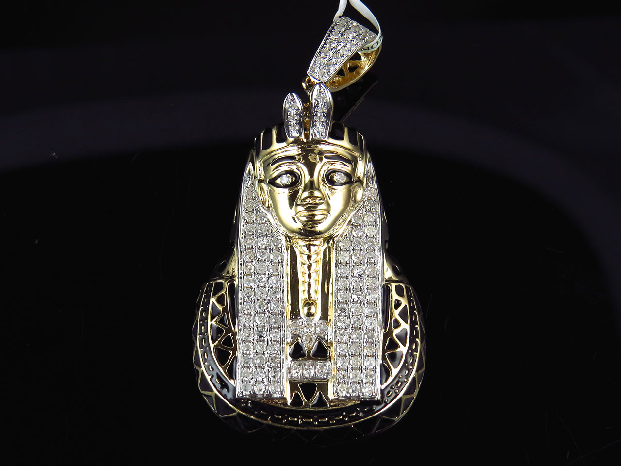 King Tut Necklace
 10K Yellow Gold Round Genuine Diamond Egyptian Pharaoh