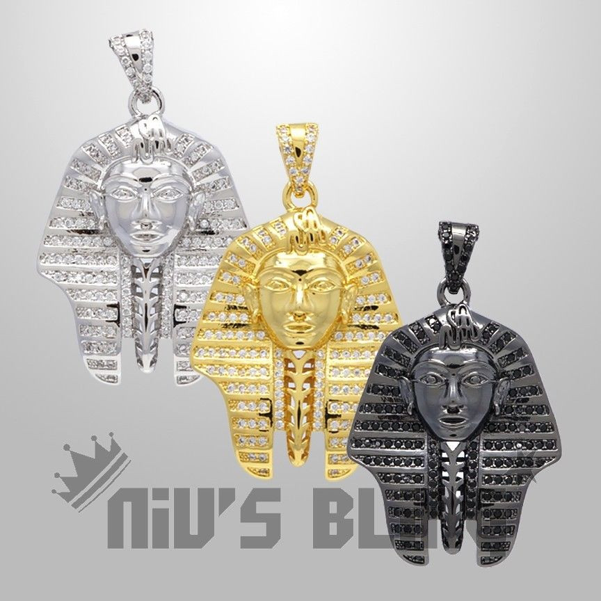 King Tut Necklace
 18k Gold Silver King Tut Pharaoh MINI Lab Diamond Pendant