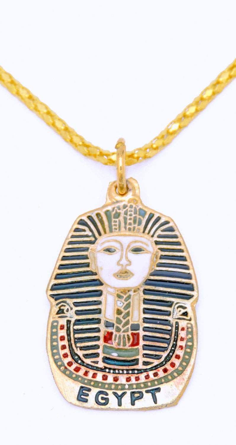 King Tut Necklace
 King Tut Tutankhamun Ancient Egyptian Pendant 34x20mm