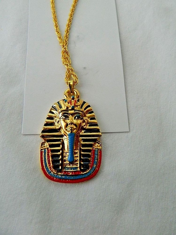 King Tut Necklace
 Egyptian Gold Plated Small King Tut Necklace 1 5" Great
