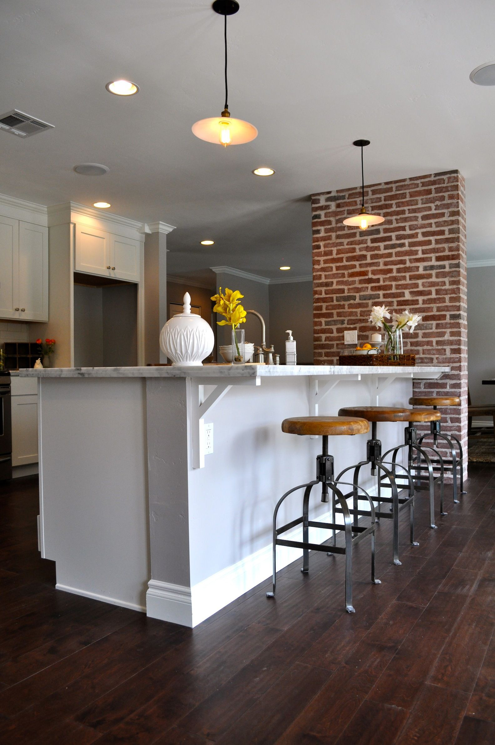 Kitchen Island Attached To Wall
 Custom brick peninsula wall by Rafterhouse in 2019