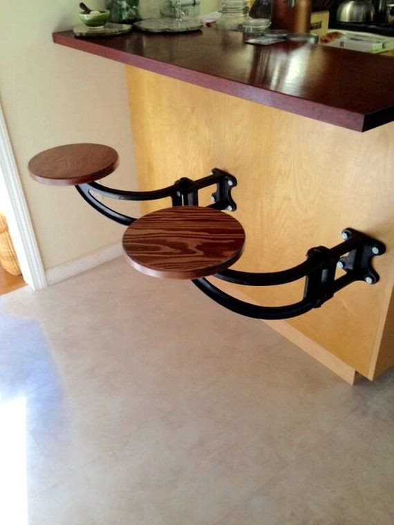 Kitchen Island Attached To Wall
 Wall Mounted Cast Iron & Poplar Swing Out Bar Stool