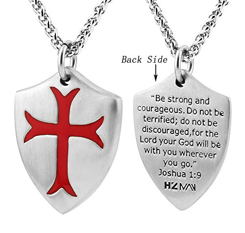 Knights Templar Necklace
 NEW Knights Templar Cross Joshua 1 9 Shield Stainless
