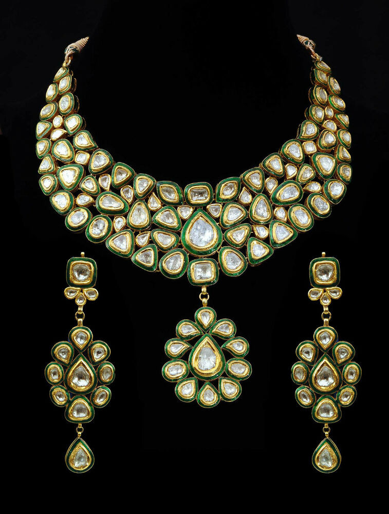 Kundan Necklace Sets
 Bridal Wear Enamel Kundan Meena Necklace Set in 22k Gold