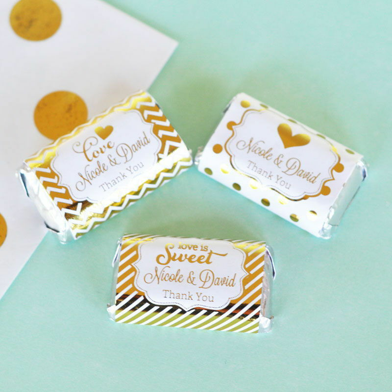 Labels For Wedding Favors
 24 Personalized Metallic Foil Wedding Theme Mini Candy Bar