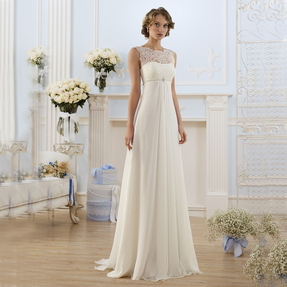Lace Beach Wedding Dresses
 2016 Country Style Elegant Ivory Lace Illusion Beaded