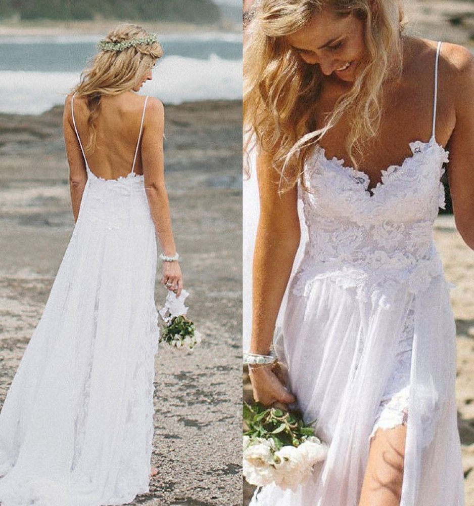 Lace Beach Wedding Dresses
 Top Selling Lace Beach Wedding Dresses Long White Wedding