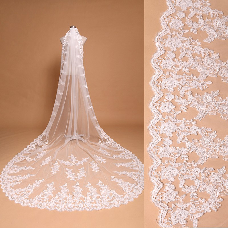 Lace Edge Wedding Veil
 3 Meter White Ivory Cathedral Wedding Veils Long Lace Edge