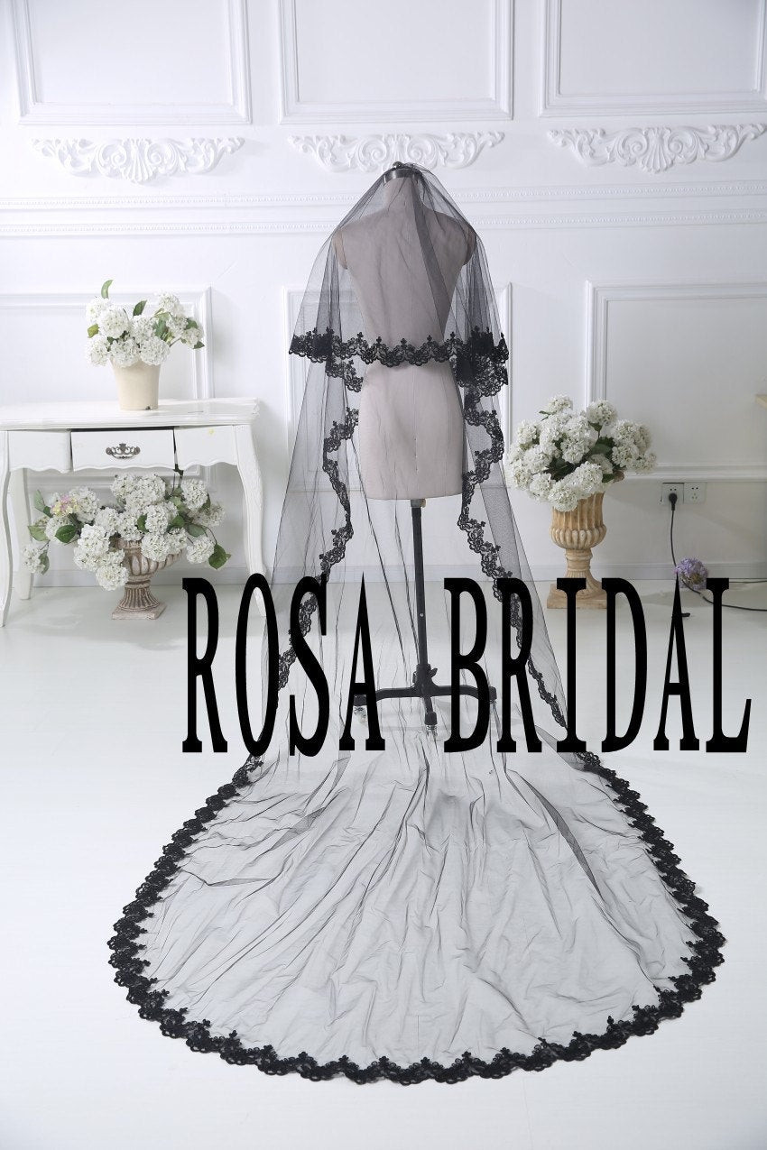 Lace Edge Wedding Veil
 Black Lace edge wedding veil Black bridal veil 2 by rosabridal