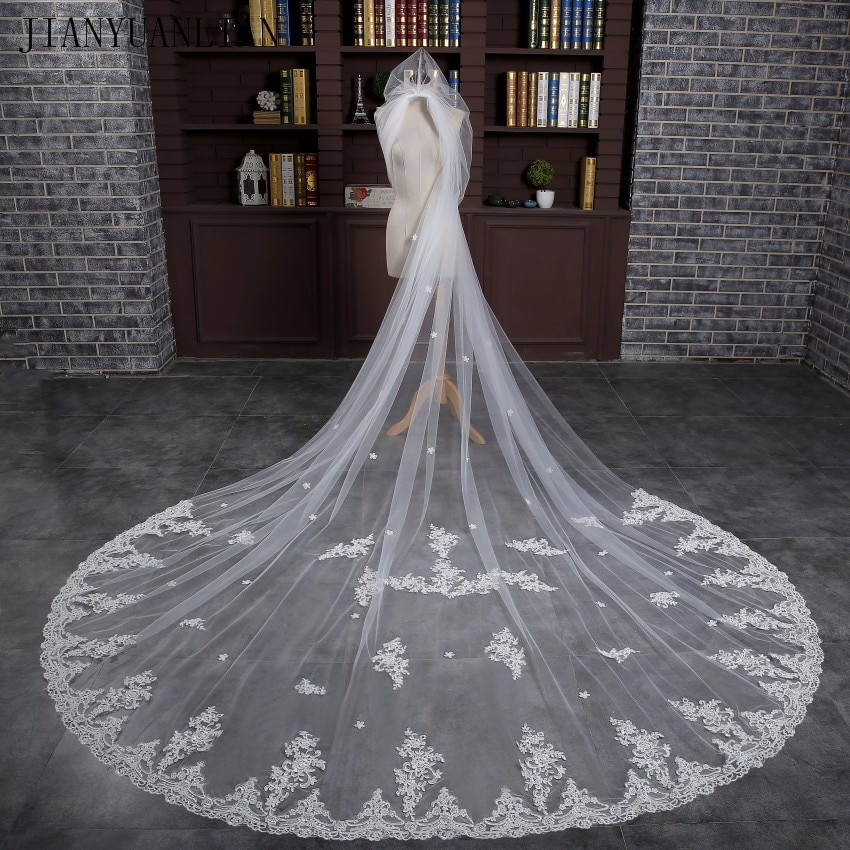 Lace Edge Wedding Veil
 3 Meter White Cathedral Wedding Veils 2018 Long Lace Edge