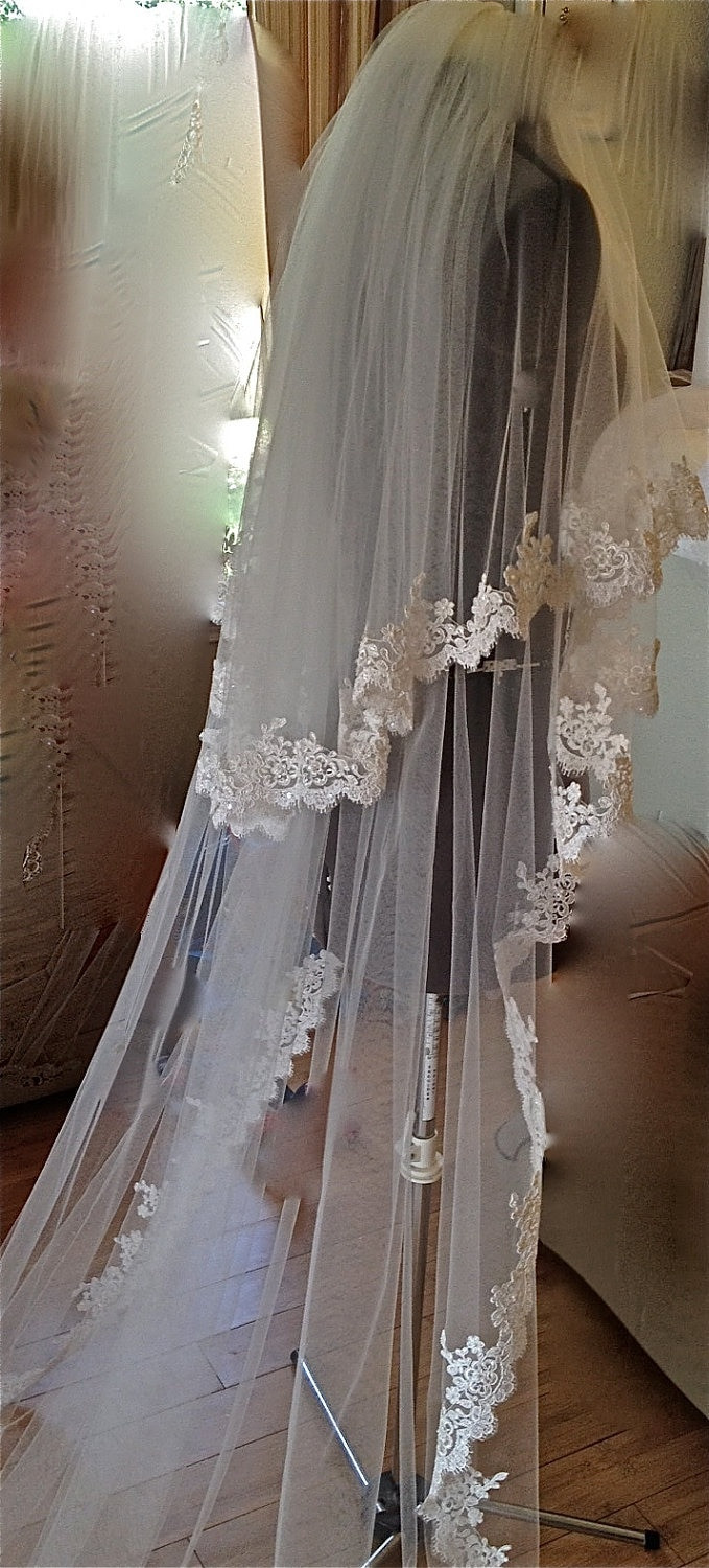 Lace Edge Wedding Veil
 White Ivory 2015 2 Layers Wedding Veil Cathedral Length