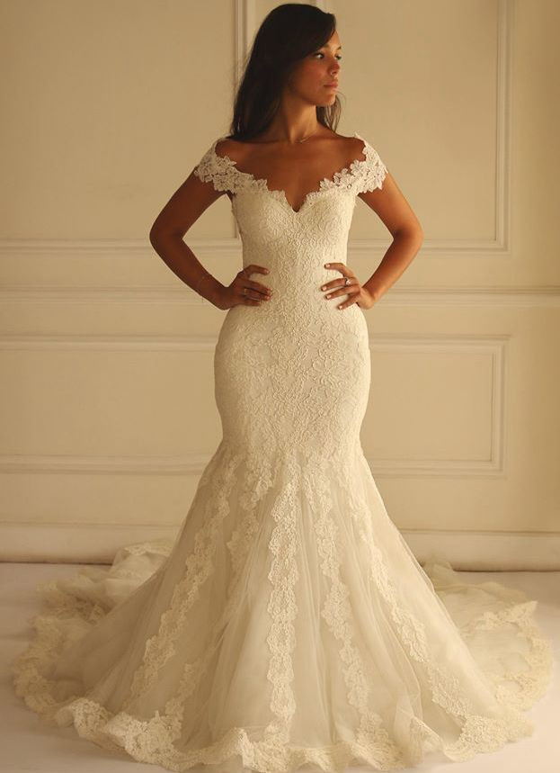 Lace Off The Shoulder Wedding Dress
 Ivory Lace Mermaid Wedding Dresses 2016 f The Shoulder