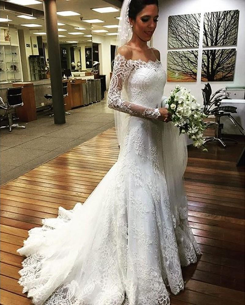 Lace Off The Shoulder Wedding Dress
 Vintage 2016 Mermaid Bohemian Lace Wedding Dresses With