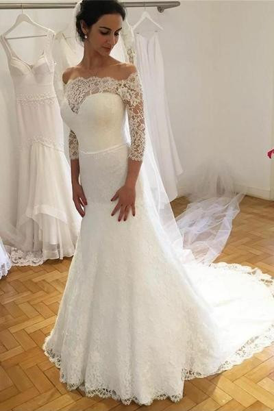 Lace Off The Shoulder Wedding Dress
 Traditional f the shoulder Lace Wedding Dress with