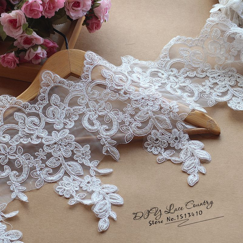 Lace Trim Wedding Veil
 27cm width bridal veil lace trim in off white alencon