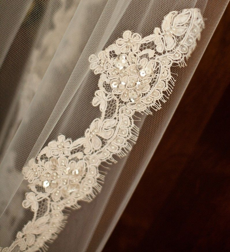 Lace Trim Wedding Veil
 Cathedral veil with Alencon lace trim Nancy $185 00