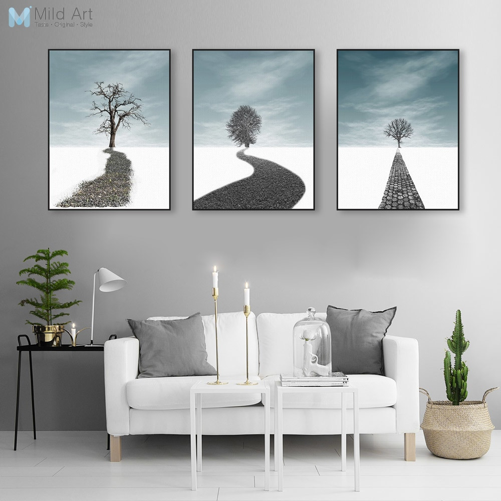 Large Paintings For Living Room
 Landscape Abstract Tree Canvas Poster Print