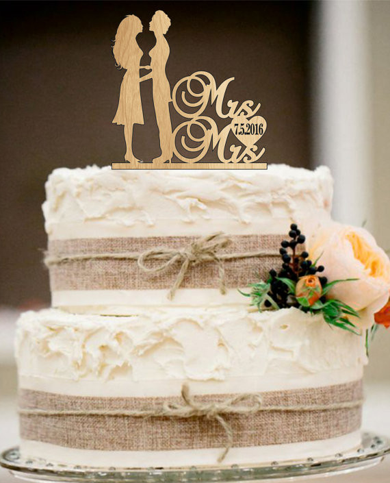 Lesbian Wedding Cake
 Lesbian Silhouette Cake Copper Same Wedding Mrs and Mrs