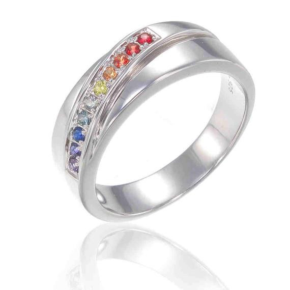 Lgbt Wedding Rings
 LGBT Pride Ring Engagement Wedding Band Sterling Silver by