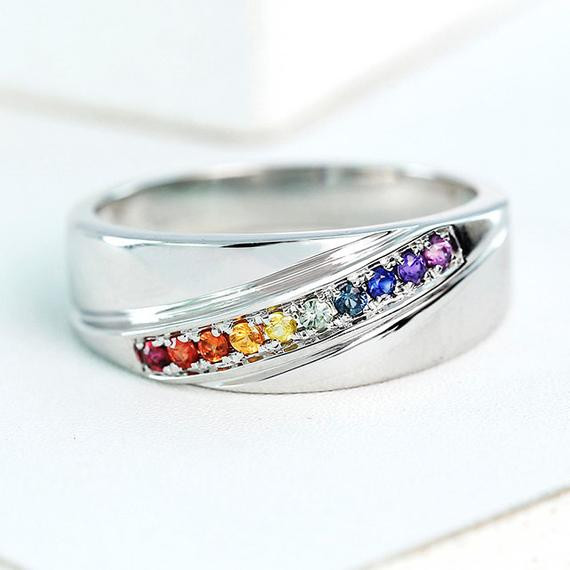 Lgbt Wedding Rings
 LGBT Pride Ring Engagement Wedding Band Sterling Silver by