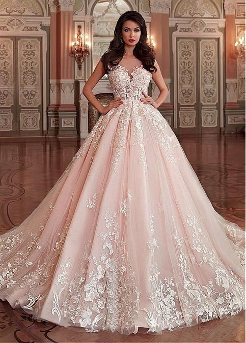 Light Pink Wedding Dresses
 Stunning Light Pink Wedding Dress Appliques Lace