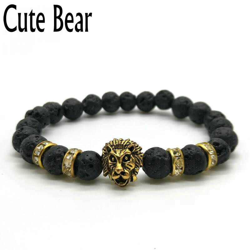 Lion Head Bracelet
 Cute Bear Brand Antique Gold Lion Head Men Bracelet Matte