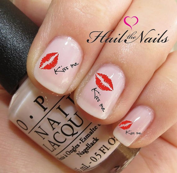 Lip Nail Designs
 Nail Art Water Transfer Decal Red Lips kiss me by