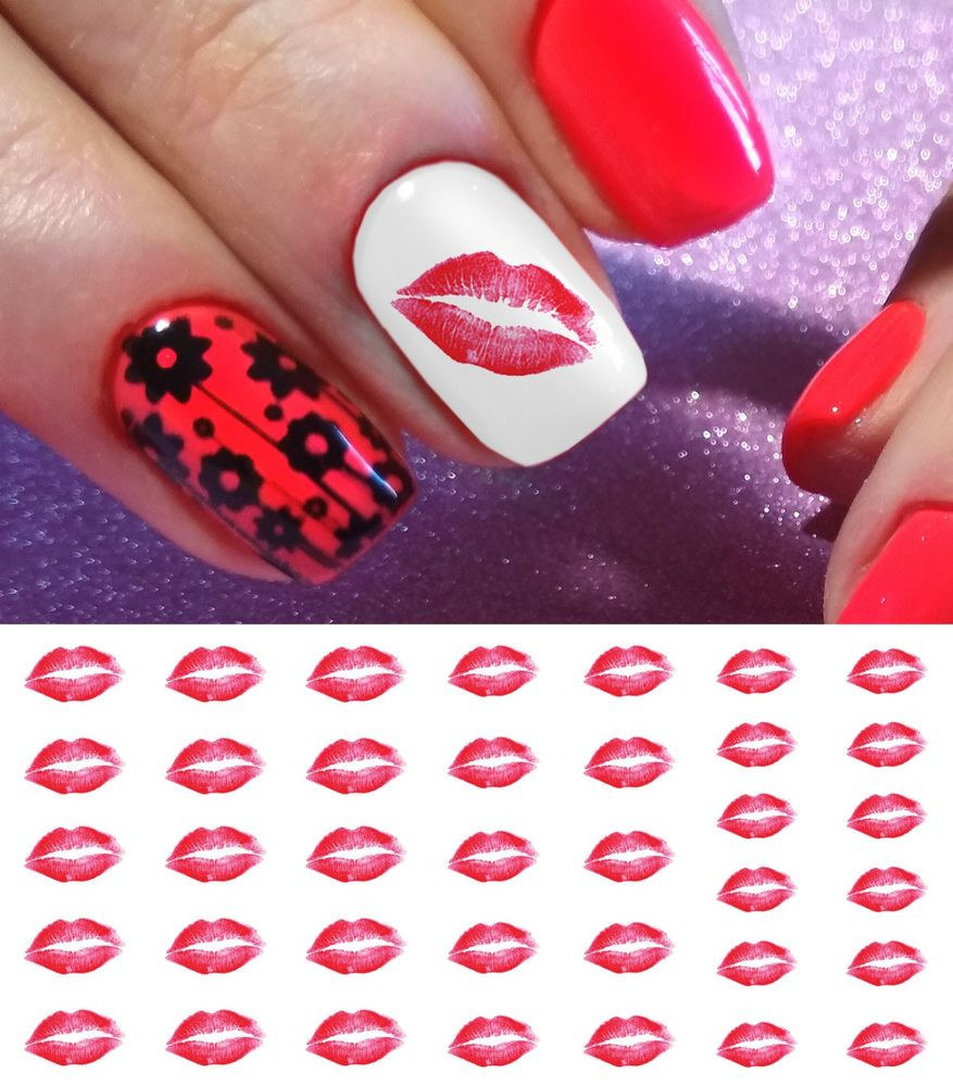 Lip Nail Designs
 Lips Nail Art Waterslide Decals Great for Valentines Day