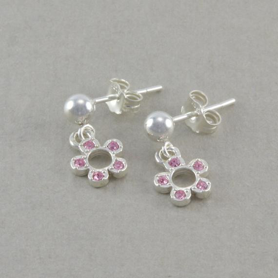 Little Girls Earrings
 Little Girls Pink Flower Earrings Sterling by