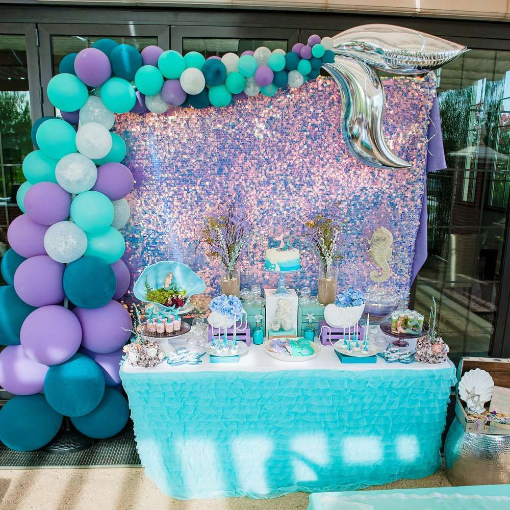 Little Mermaid Birthday Party Decorations
 This Mermaid Birthday Party is stunning Love the dessert