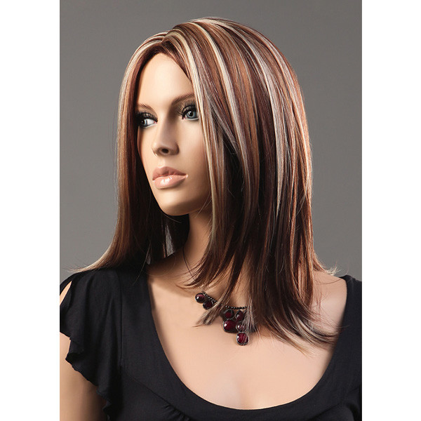 Long Highlighted Hairstyles
 Parted Middle Highlights Color Long Straight Hair Wigs