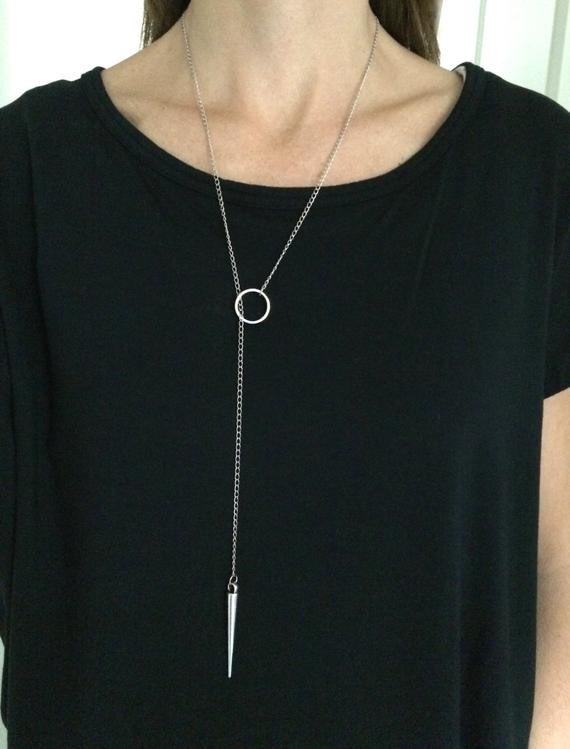 Long Silver Necklace
 Long silver lariat necklace long silver statement necklace