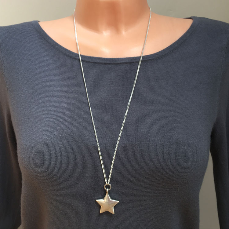Long Silver Necklace
 Hultquist Jewellery Long Silver Star Pendant Necklace