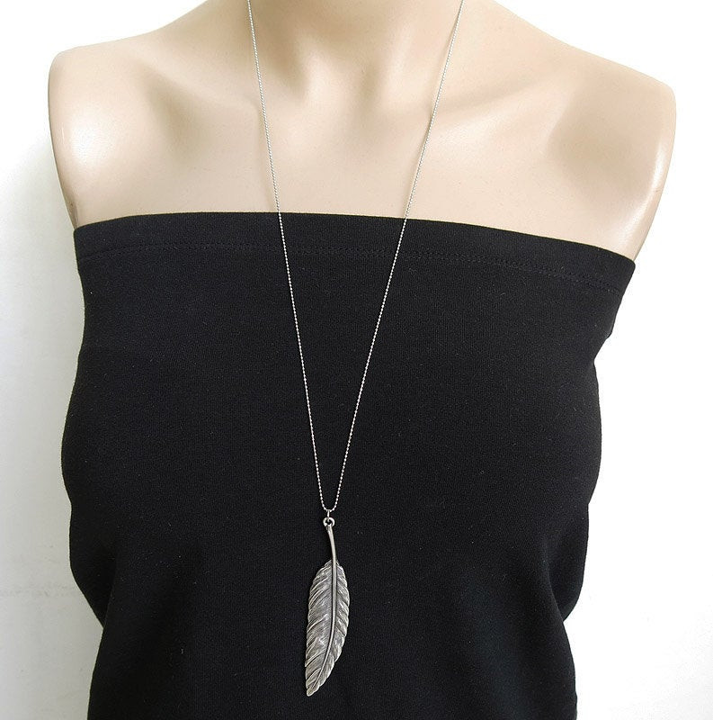 Long Silver Necklace
 feather necklace silver necklace long necklace leaf by