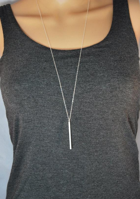 Long Silver Necklace
 Long silver bar necklace Skinny bar layering by SparrowsTrove