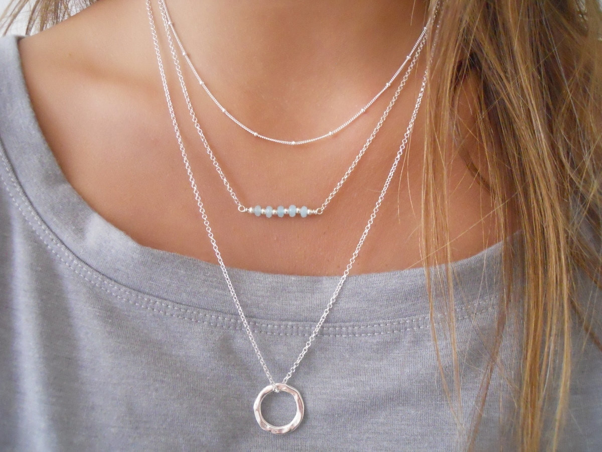 Long Silver Necklace
 Organic Circle Long Necklace Layering Silver By