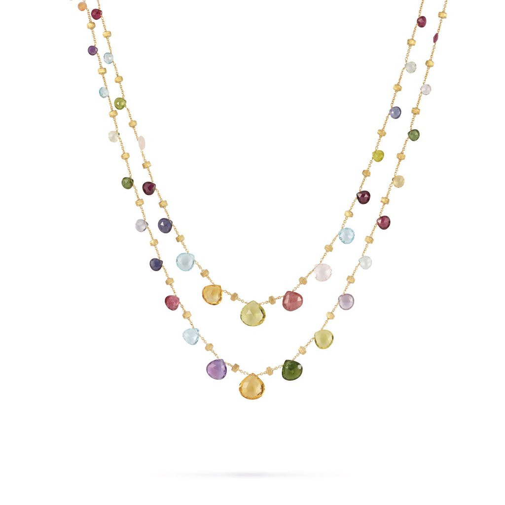 Long Stone Necklace
 18K Yellow Gold & Mixed Stone Graduated Long Necklace