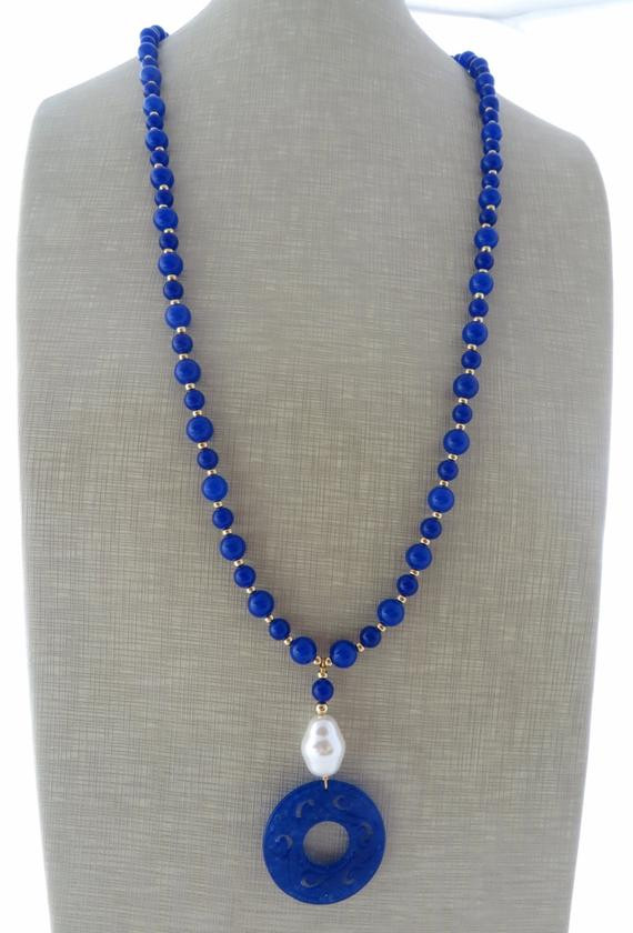 Long Stone Necklace
 Blue jade necklace long stone necklace beaded necklace
