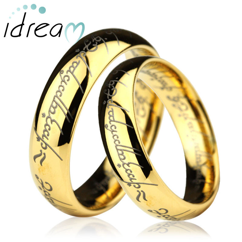 Lord Of The Rings Wedding Band
 Gold LOTR Laser Engraved Tungsten Wedding Bands Set Domed