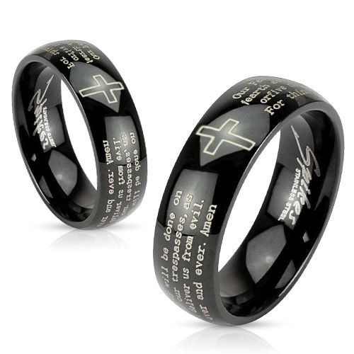 Lord Of The Rings Wedding Band
 Men Women Stainless Steel Black Lord s Prayer Cross