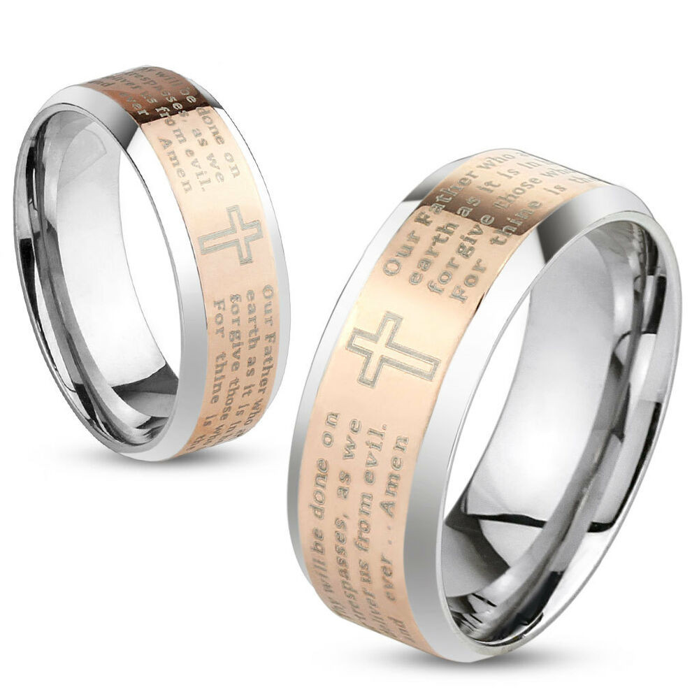 Lord Of The Rings Wedding Band
 Lord s Prayer Cross Rose Gold IP Stainless Steel Wedding