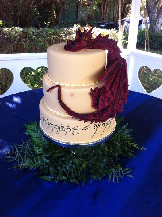 Lord Of The Rings Wedding Cake
 Lord of the rings wedding cake with elvish script and a