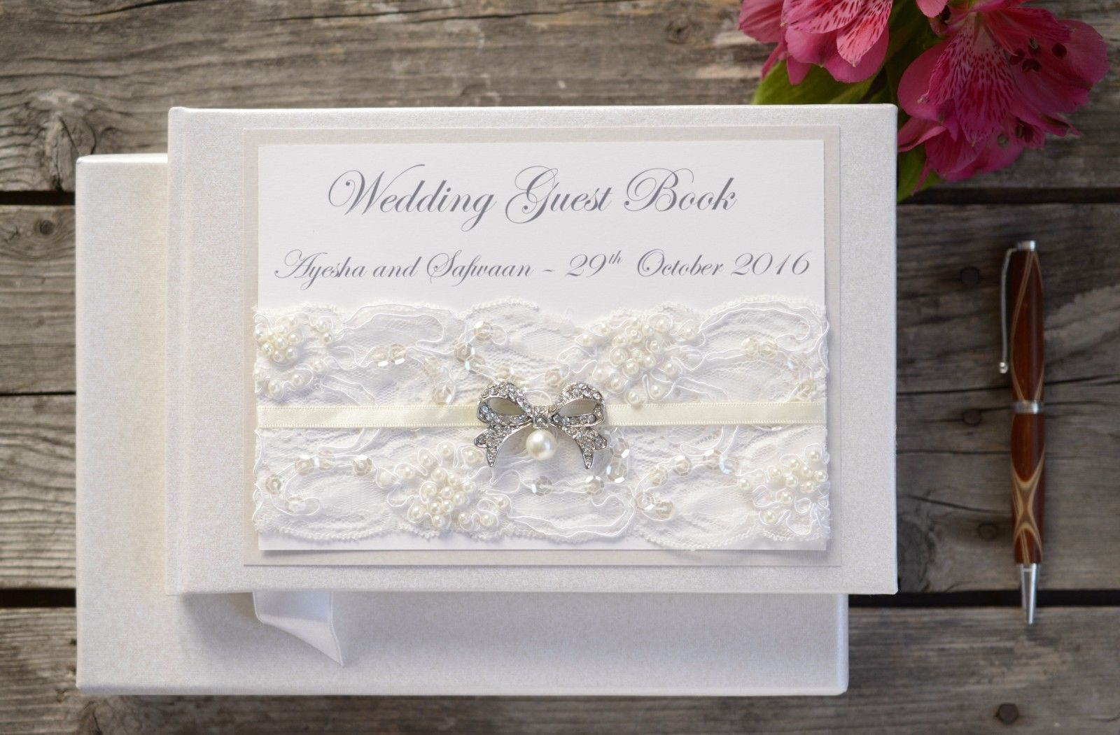 Luxury Wedding Guest Book
 Personalised Wedding Guest Book – Luxury Ivory Beaded Lace