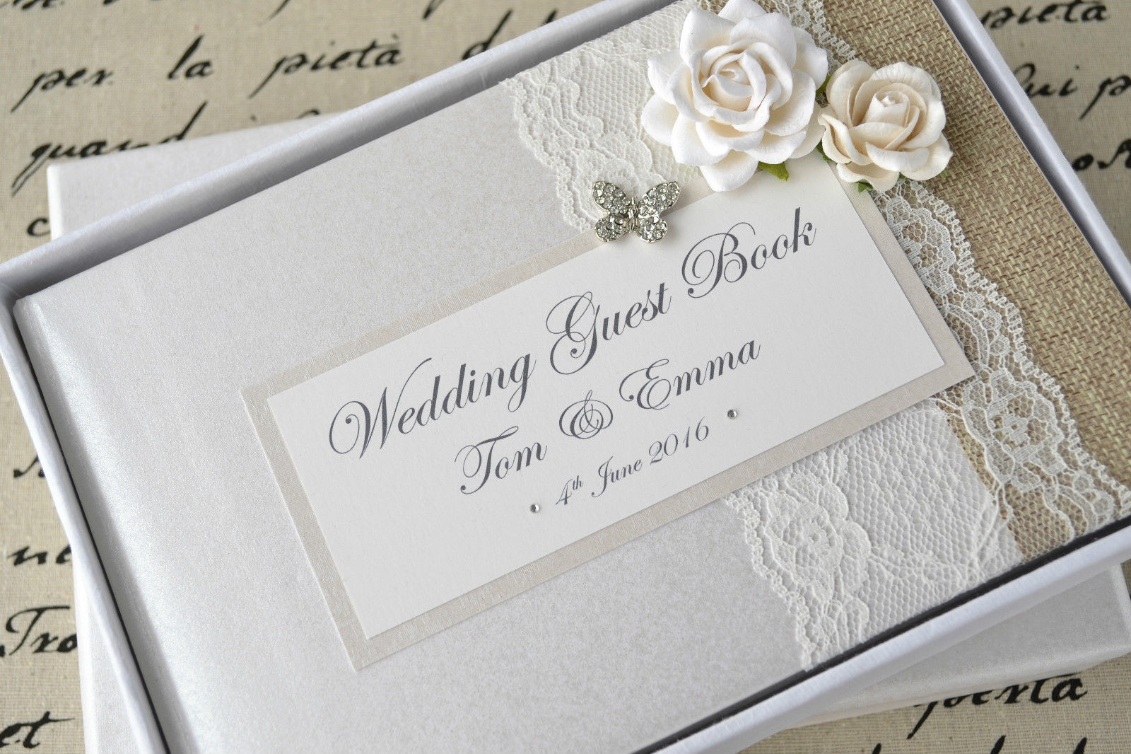 Luxury Wedding Guest Book
 Vintage Style Rose & Butterfly Luxury Personalised Wedding