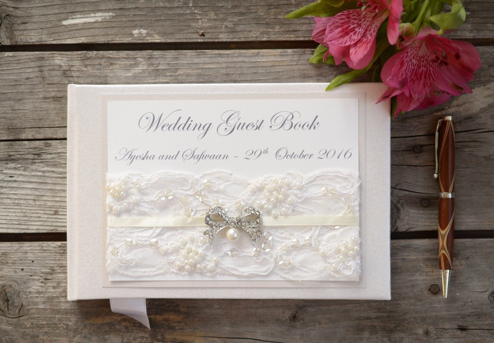 Luxury Wedding Guest Book
 Personalised Wedding Guest Book – Luxury Ivory Beaded Lace