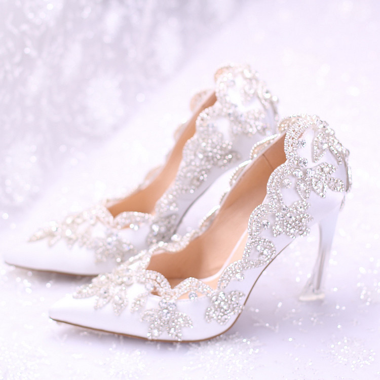 Luxury Wedding Shoes
 Women Luxury White Crystal Wedding Shoes Bridal Shoes
