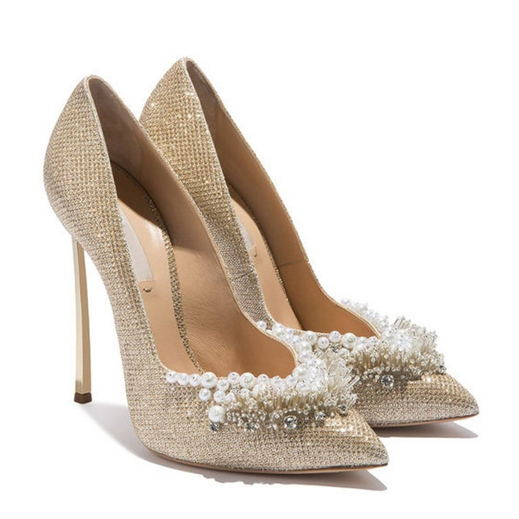 Luxury Wedding Shoes
 Luxury Designer Shoes 2017 Pearl Diamond Bling Pointed Toe