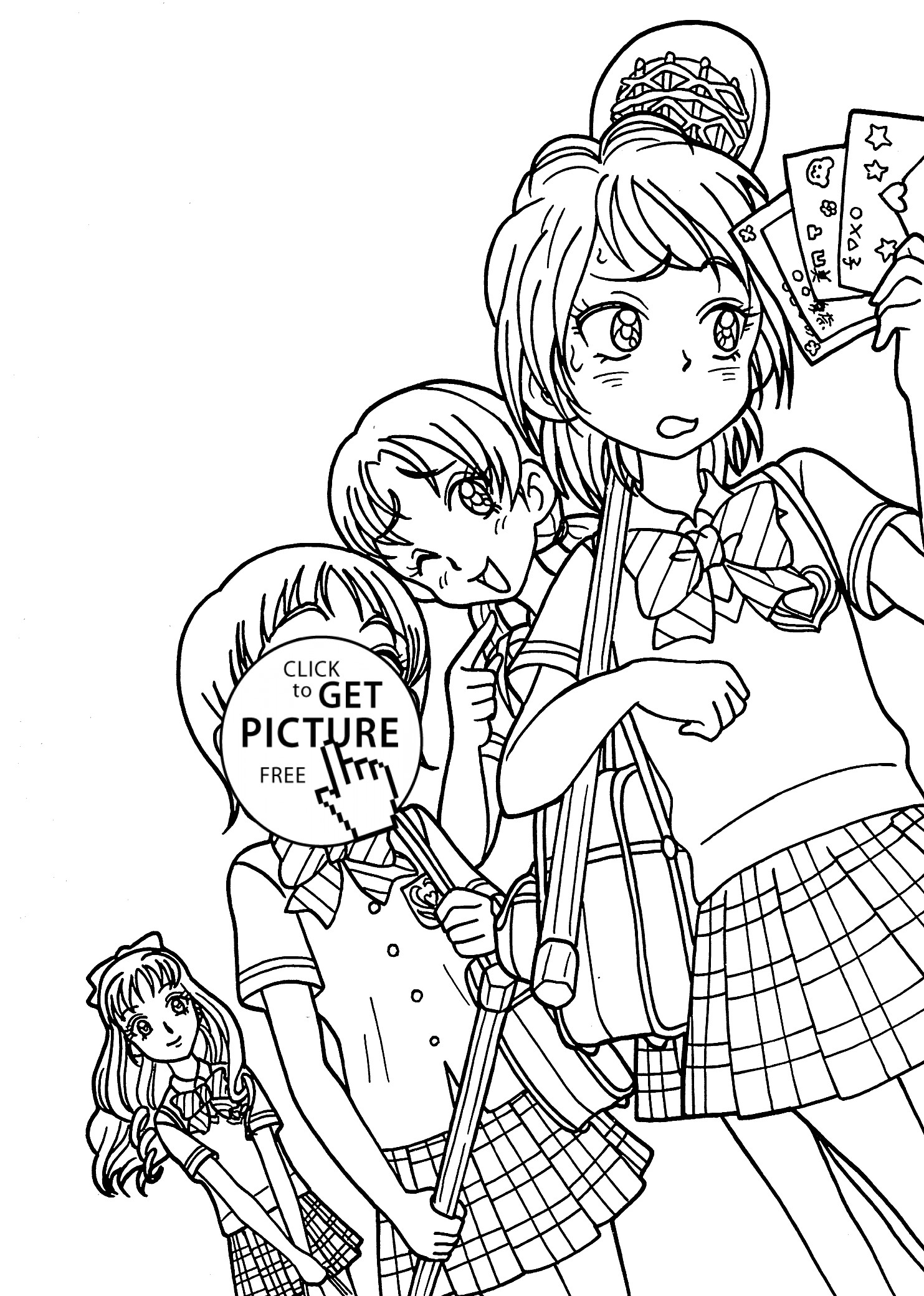 Manga Coloring Pages For Kids
 Girls from Pretty cure anime coloring pages for kids